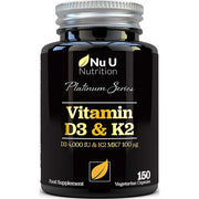 Nu U Nutrition Vitamin D3 4000 IU and Vitamin K2 100 mcg, 150 Vegetarian Capsules