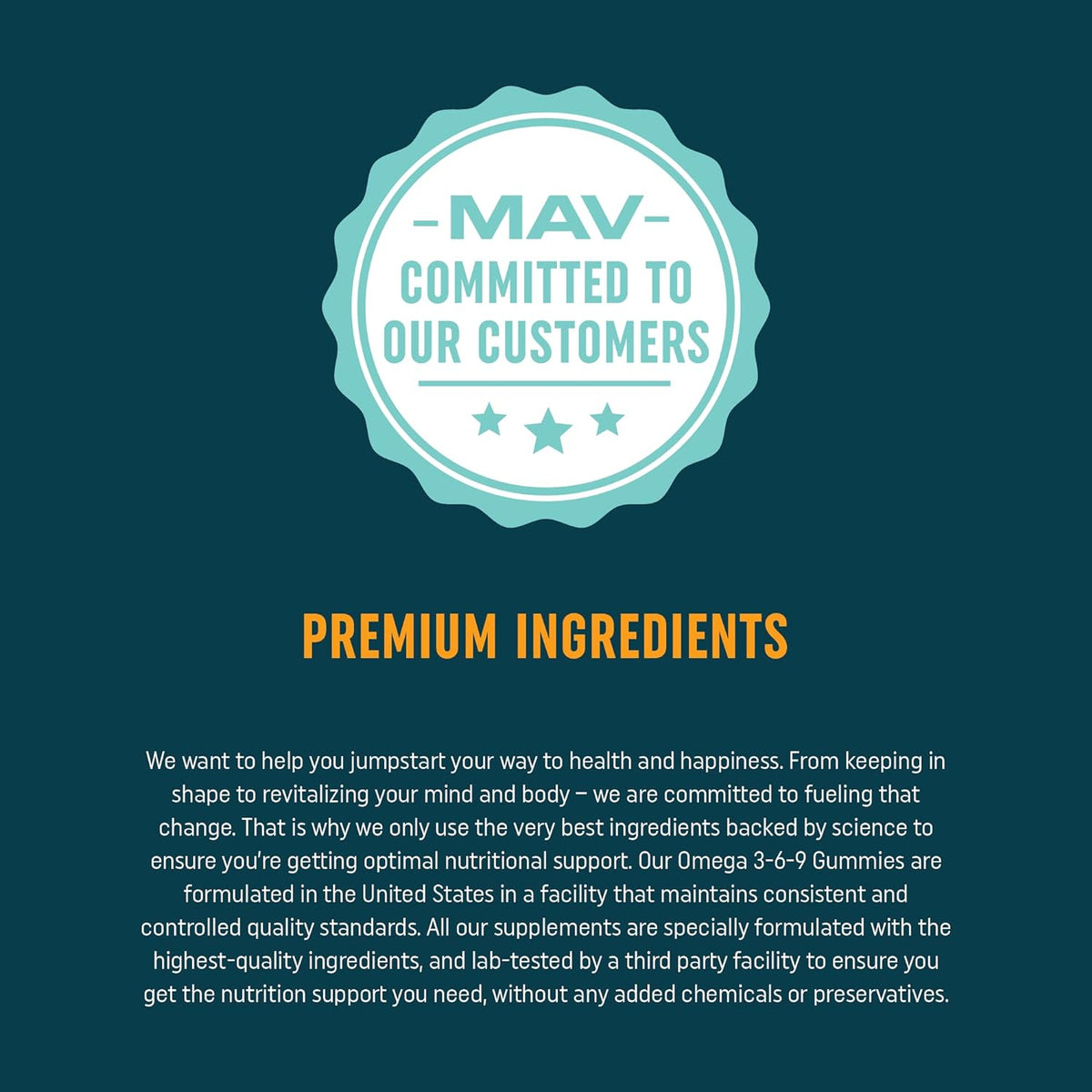 MAV Nutrition - Omega 3-6-9 + DHA Gummies, Support Brain, Joints and Cardio Health, Lemon and Orange Flavor, 60 Gummies
