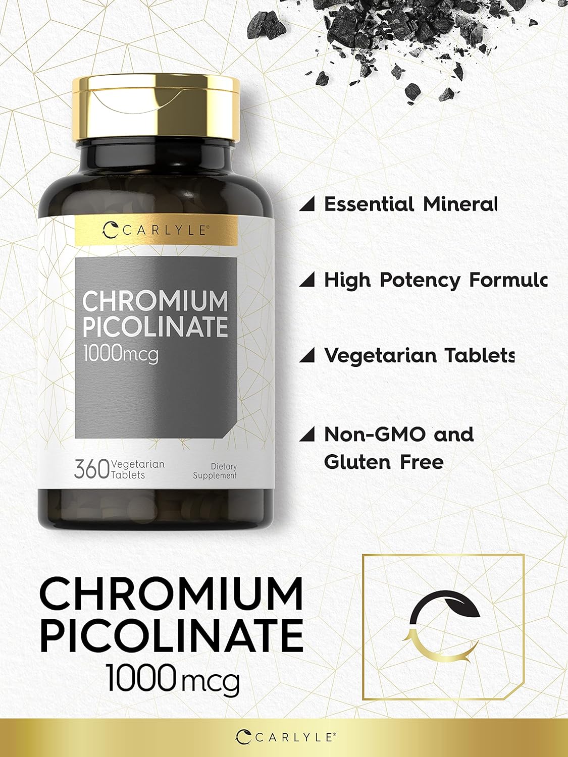 Carlyle Chromium Picolinate Supports Healthy Blood Sugar Levels & Enhances Metabloism 1000mcg 360 Veg Caps