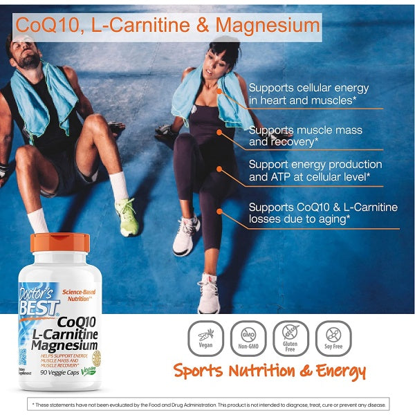Doctors Best Coq10 L Carnitine Magnesium Supports Energy, Muscle Mass & Muscle Recovery 90 Veggie Caps