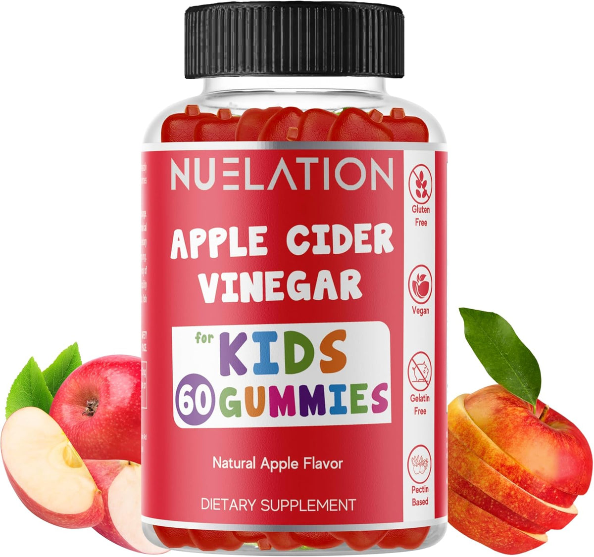 Apple Cider Vinegar Gummies for Kids, 60 Servings. Gluten Free, Vegan and Gelatin Free ACV Gummies