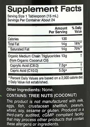 California Gold Nutrition MCT Oil Certified Organic Coconut Oil - Natural, Healthy Energy & Keto Diet 24servings 355 ml