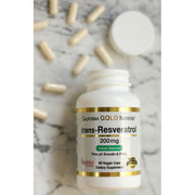 California Gold Nutrition Trans Resveratrol 200mg Supports Healthy Cardiovascular Function, Hair, Skin & Nails 60 Veggie Capsules