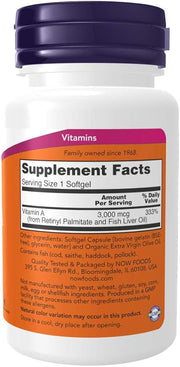 Nowfoods Vitamin A 10.000 IU 3000mcg 100 Softgels