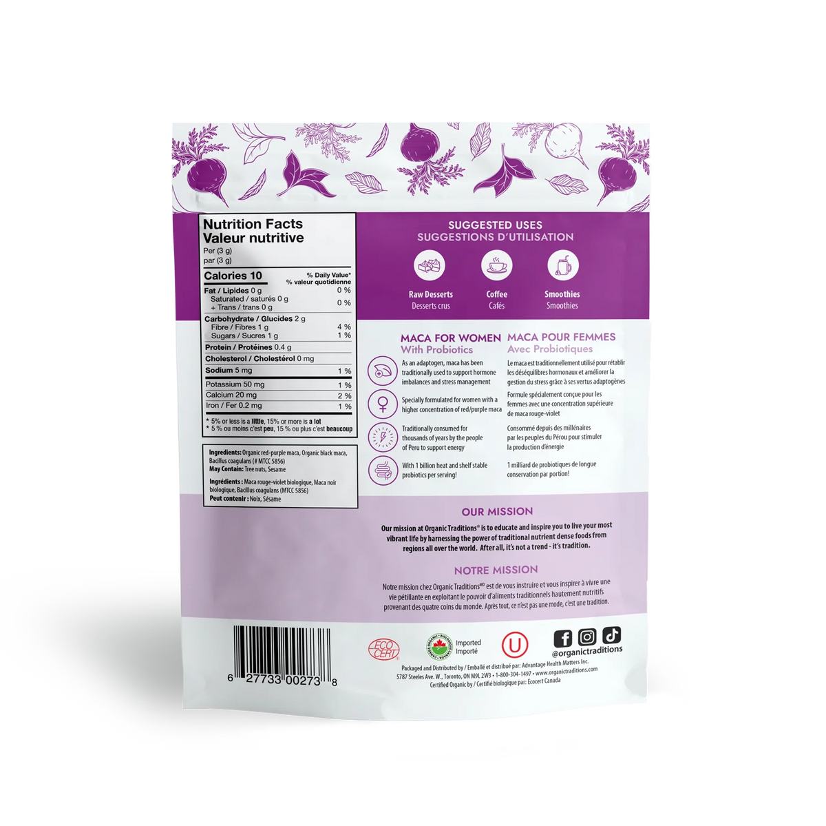 Organic Traditions Maca For Women with Probiotics, Increasing Energy, Promoting Overall Well-being & Digestion 150 g