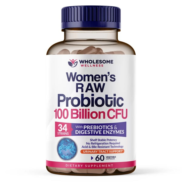 Wholesome Wellness Women’s 100 Billion CFU of 100% RAW Live Organic Probiotics, Prebiotics & Digestive Enzymes 60 capsules