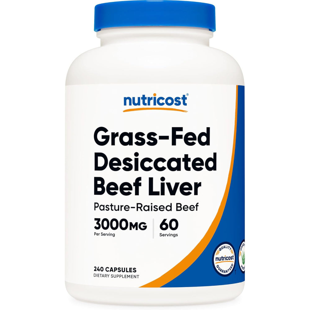 Nutricost Grass-Fed desiccated Beef Liver 3000 mg 240 Capsules