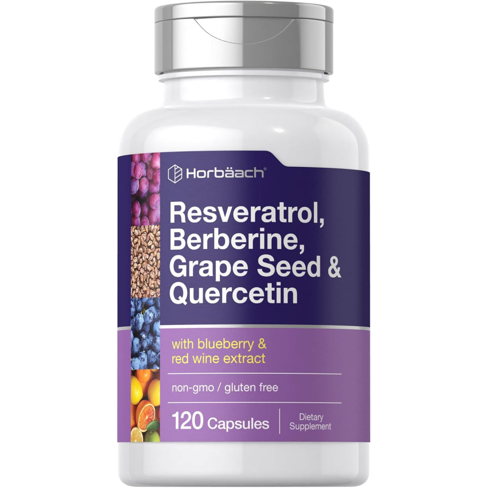 Horbaach Resveratrol. Berberine.Grape Seed & Quercetin with blue berry 120 Caps