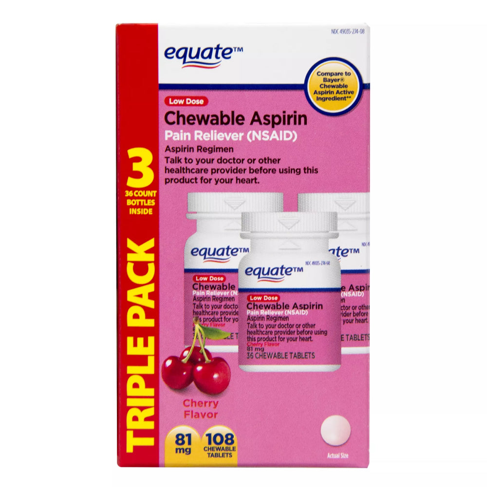 Equate Aspirin 81 mg 36 chewable tablets cherry flavour