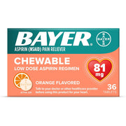 Bayer Aspirin 81mg Heart Health Support 36 Chewable tablets Orange flavour