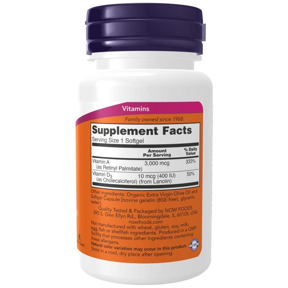 NOW foods Vitamin A & D 10,000/400 IU Eye & Bone Health 100 Softgels