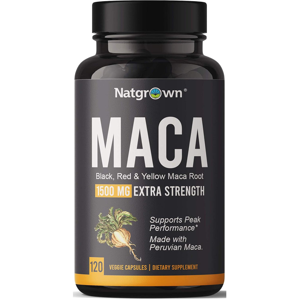 Natgrown Maca Black, Red & Yellow 1500mg Boosts Energy, Supports Hormonal Balance & Enhances Sexual Health 120 caps