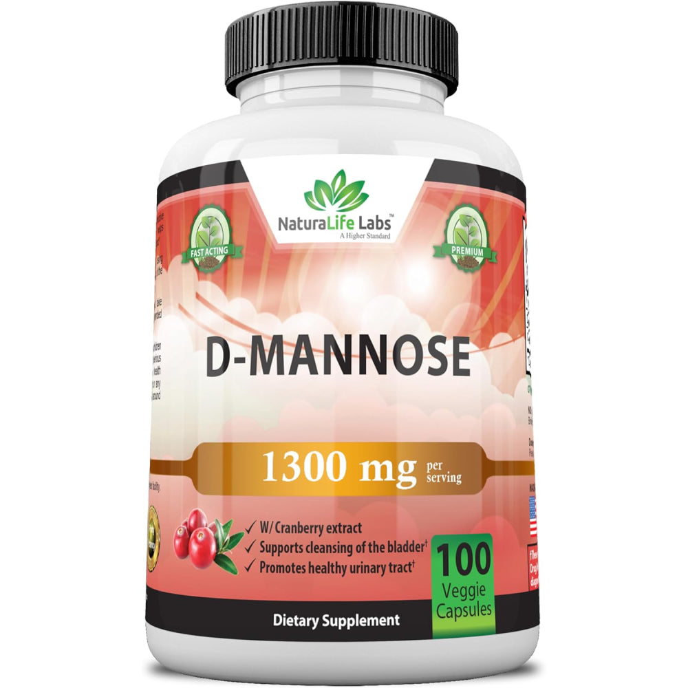 Natura Life Labs D-Mannose 1300mg Supports Urinary Tract Health & Antibacterial Effect 100 veg caps