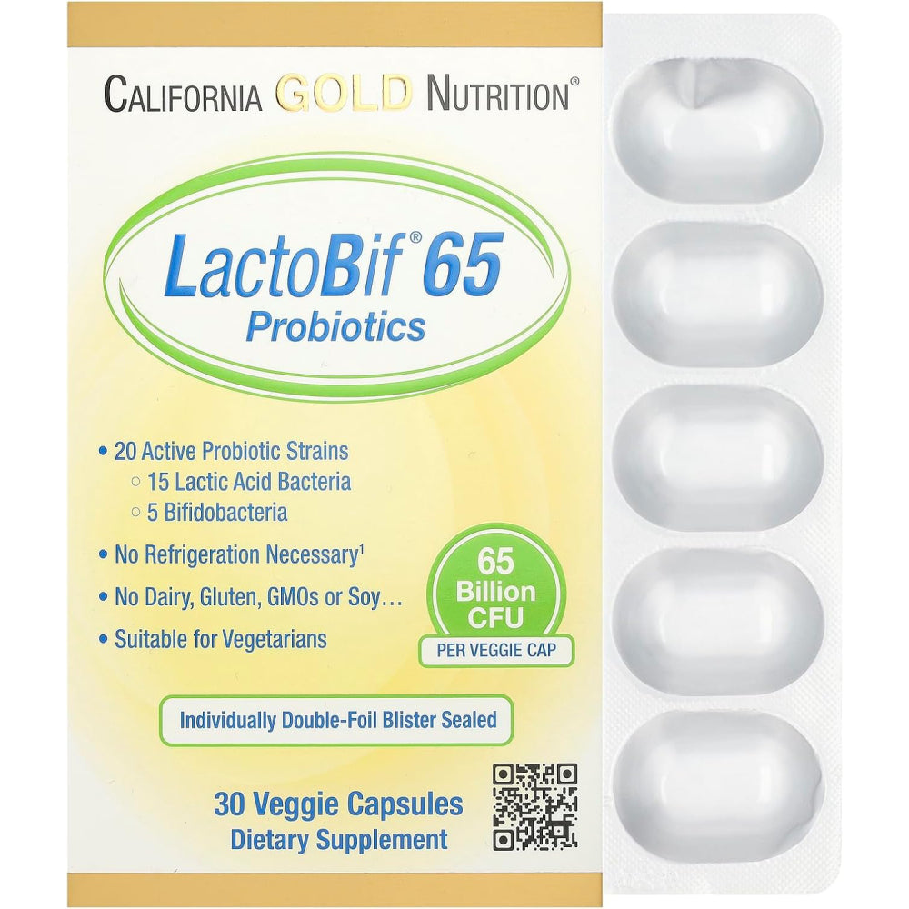 California Gold Nutrition Lactobif 65 probiotics Digestive Support & Promoting Beneficial Bacteria 30 caps