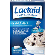Lactaid Fast Act Lactose Intolerance Relief Caplets, Lactase Enzyme to Prevent Gas, Bloating & Diarrhea Due to Lactose Sensitivity 60 caplets