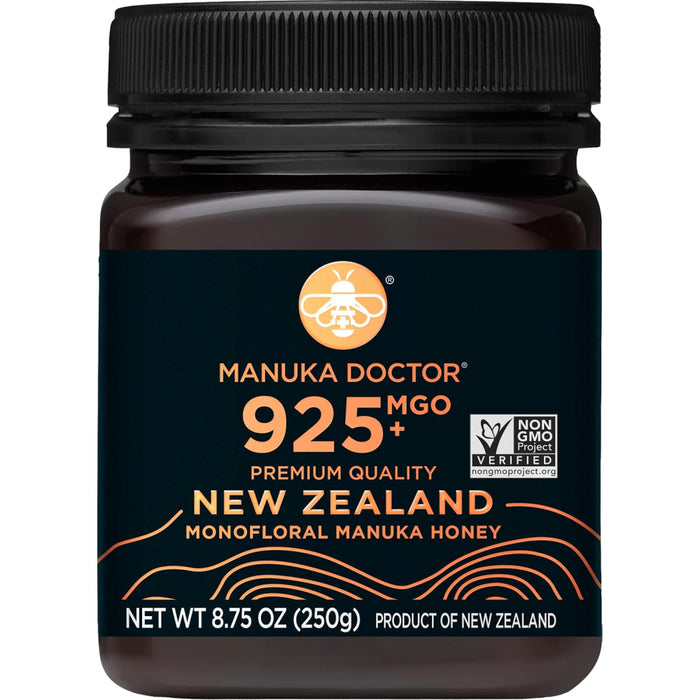 Manuka Doctor 925+ MGO Manuka Honey Monofloral Antibacterial & Antiviral, Supports Digestive & Skin Health, Natural Throat Remedy 250g