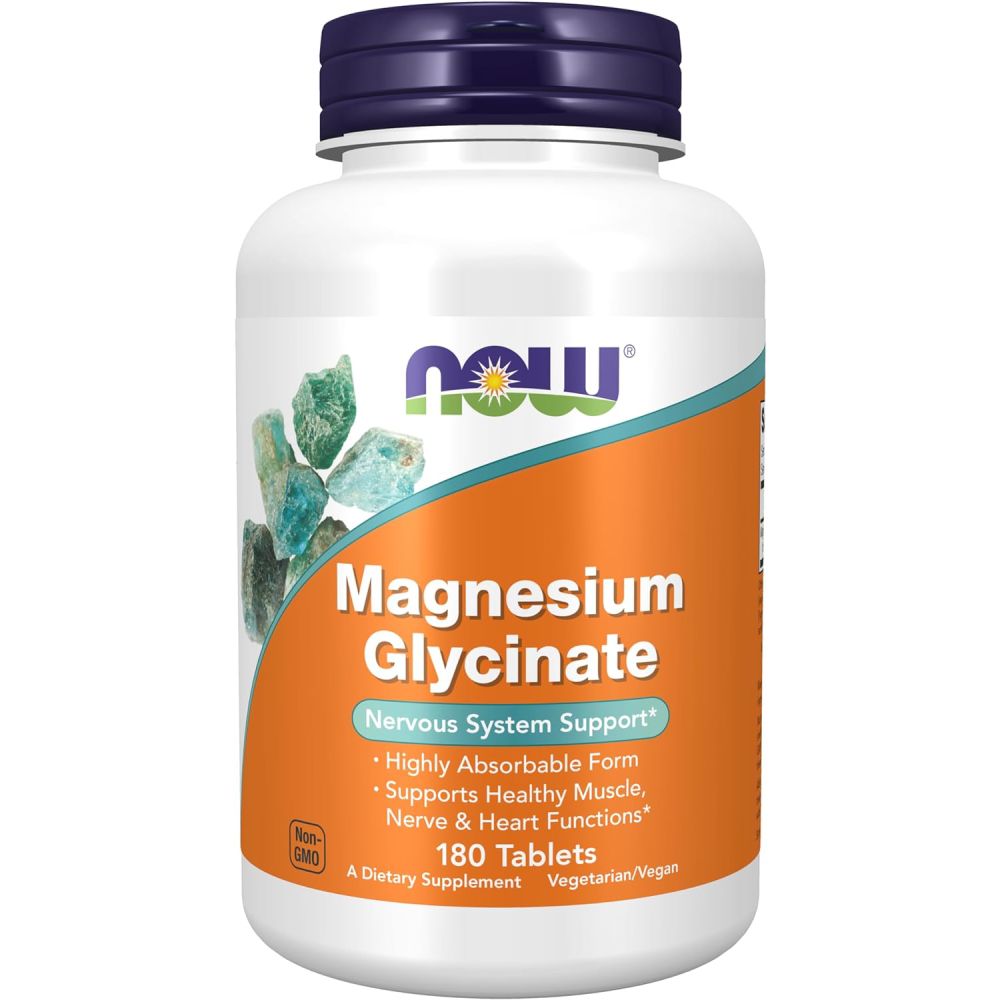 Nowfoods Magnesium Glycinate, Support Muscles and Nervous System& decrease Stress 180 Tablets