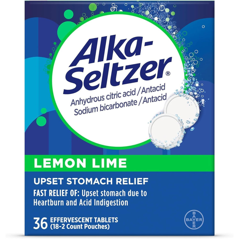 Alka Seltzer Lemon Lime Instant Relief Indigestion, Bloating, & Acidity Relief 36 eff Tabs blue