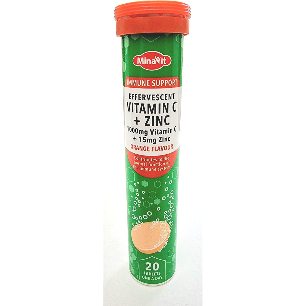 Minavit Vitamin C + Zinc 1000mg - Strong Immune & Healthy Skin Orange flavour 20 effervescent tablets