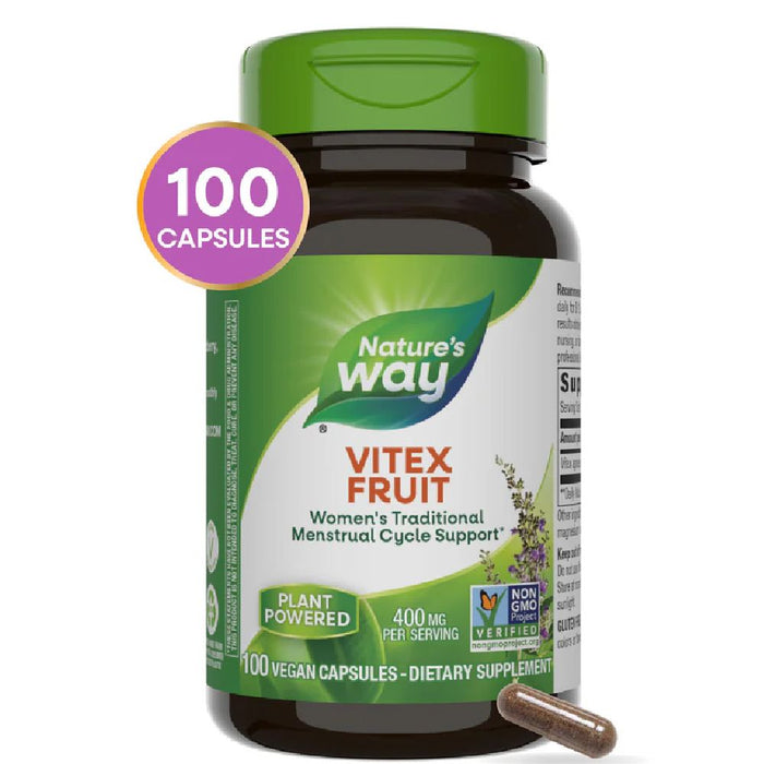 Natures Way Vitex Fruit Supports Hormonal Balance & Promotes Reproductive Health 400mg 100 caps
