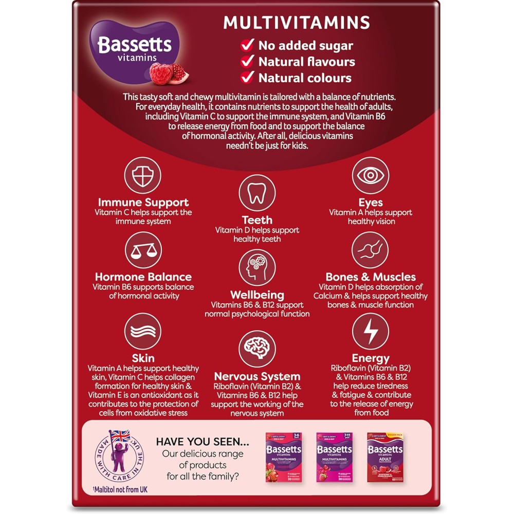 Bassetts Vitamins Adult Multivitamins 30 Pastilles Raspberry & Pomegranate Flavour