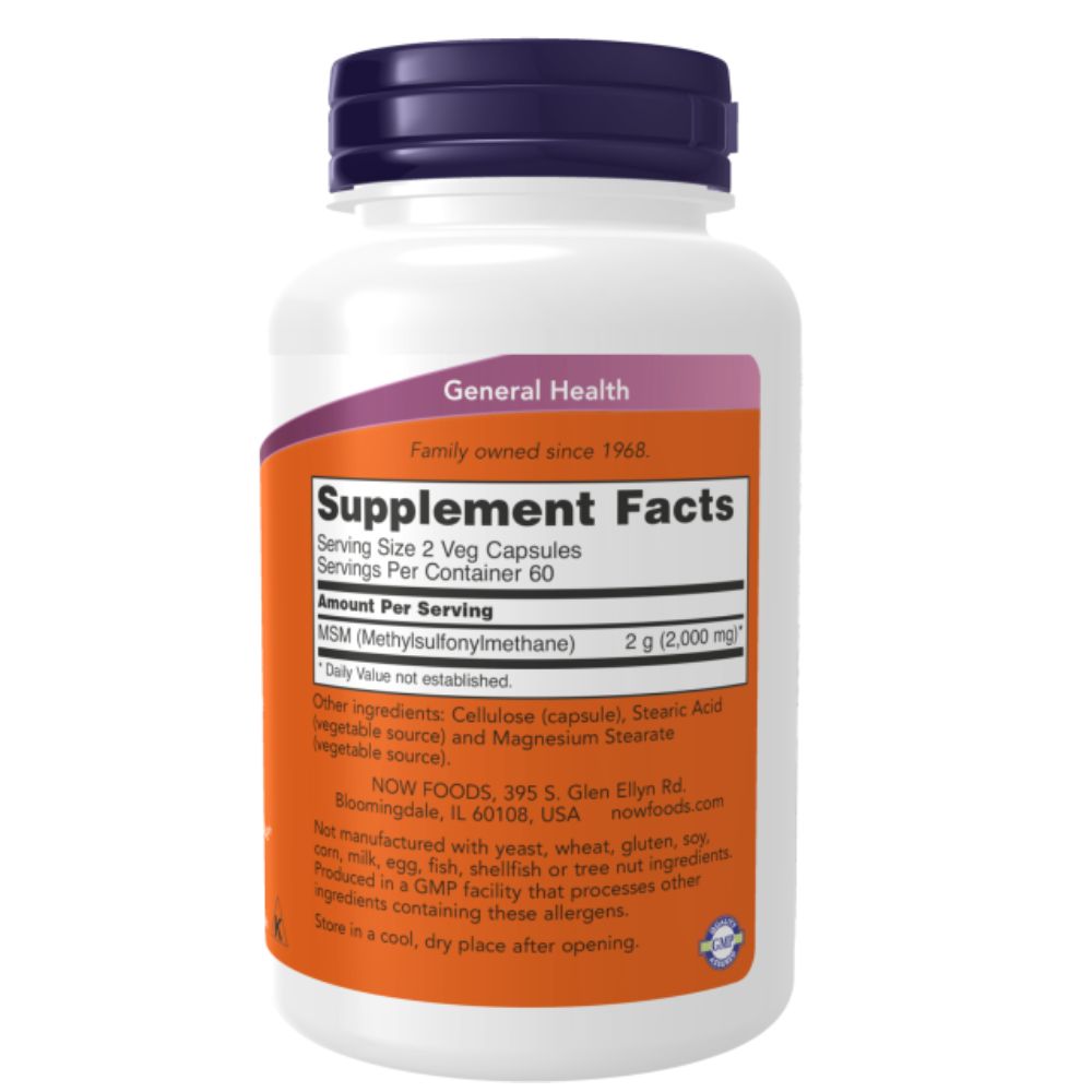 Nowfoods MSM (Methylsulfonylmethane) for Joint Support 1000mg, 120 Veg Capsules