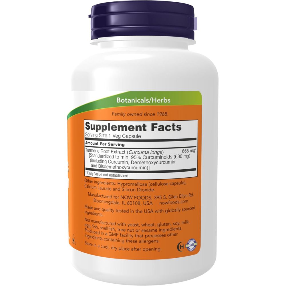 Nowfoods Turmeric Curcuminoids 95% Curcumin 630mg Supports Joint Health, Anti-Inflammatory & Antioxidant Properties120 Veg Caps