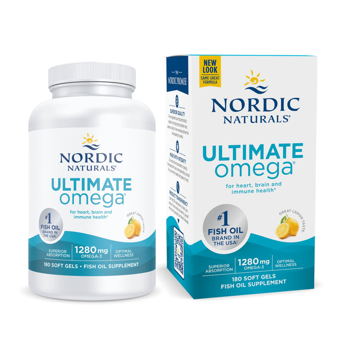 Nordic Naturals Ultimate Omega3 1280 mg Promotes Brain, Heart and Immune Health, Lemon Flavor, 180 Soft Gels