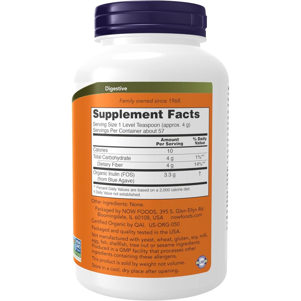 Nowfoods Certified Organic Inulin + Prebiotic Pure Powder Large Size 454g