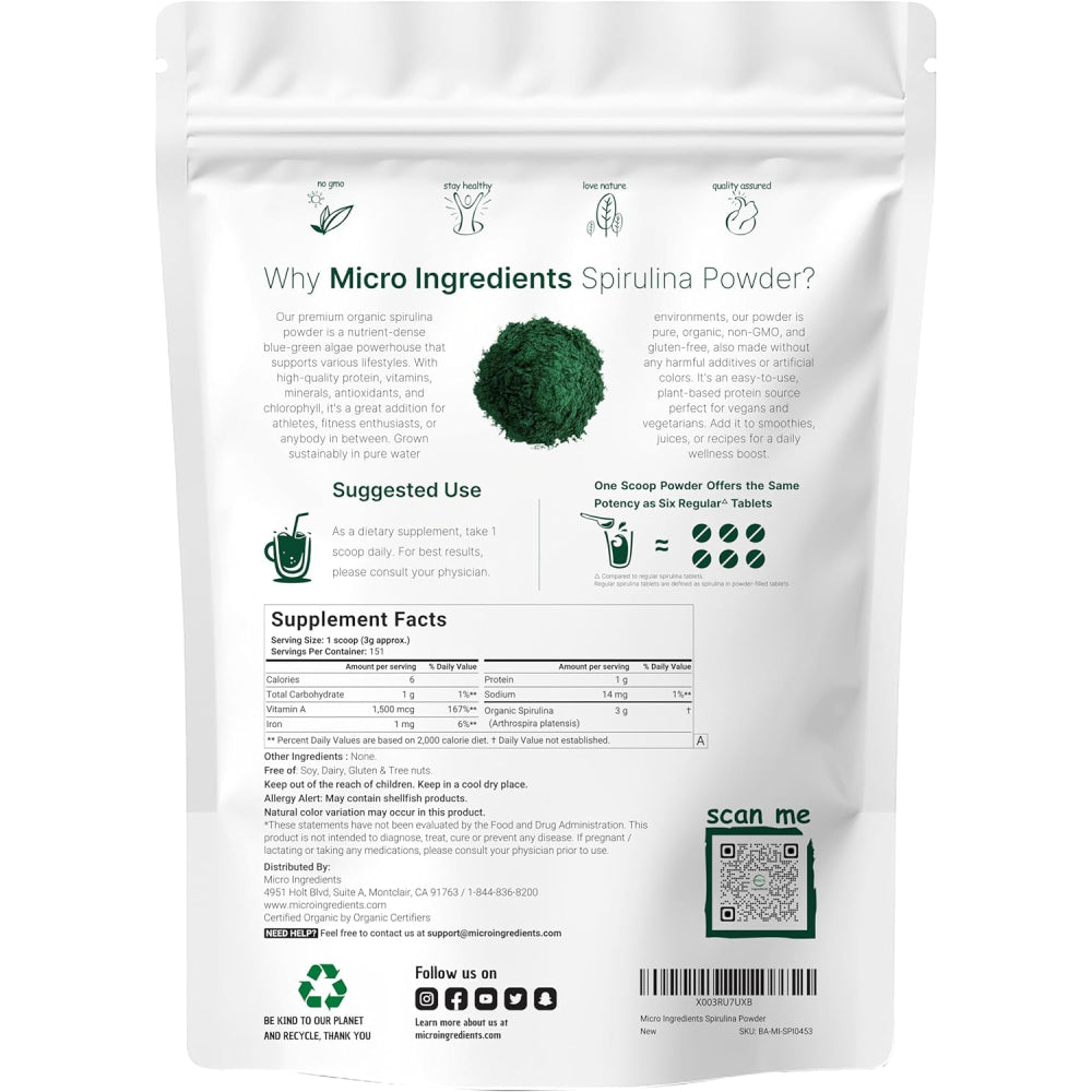 MicroIngredients Organic Spirulina Powder 454g