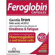 Feroglobin Capsules Gentle iron, folic acid and vitamin b12 which contribute to the reduction of tiredness and fatigue and also help support your haemoglobin & red blood cells. Convenient and gentle on your stomach