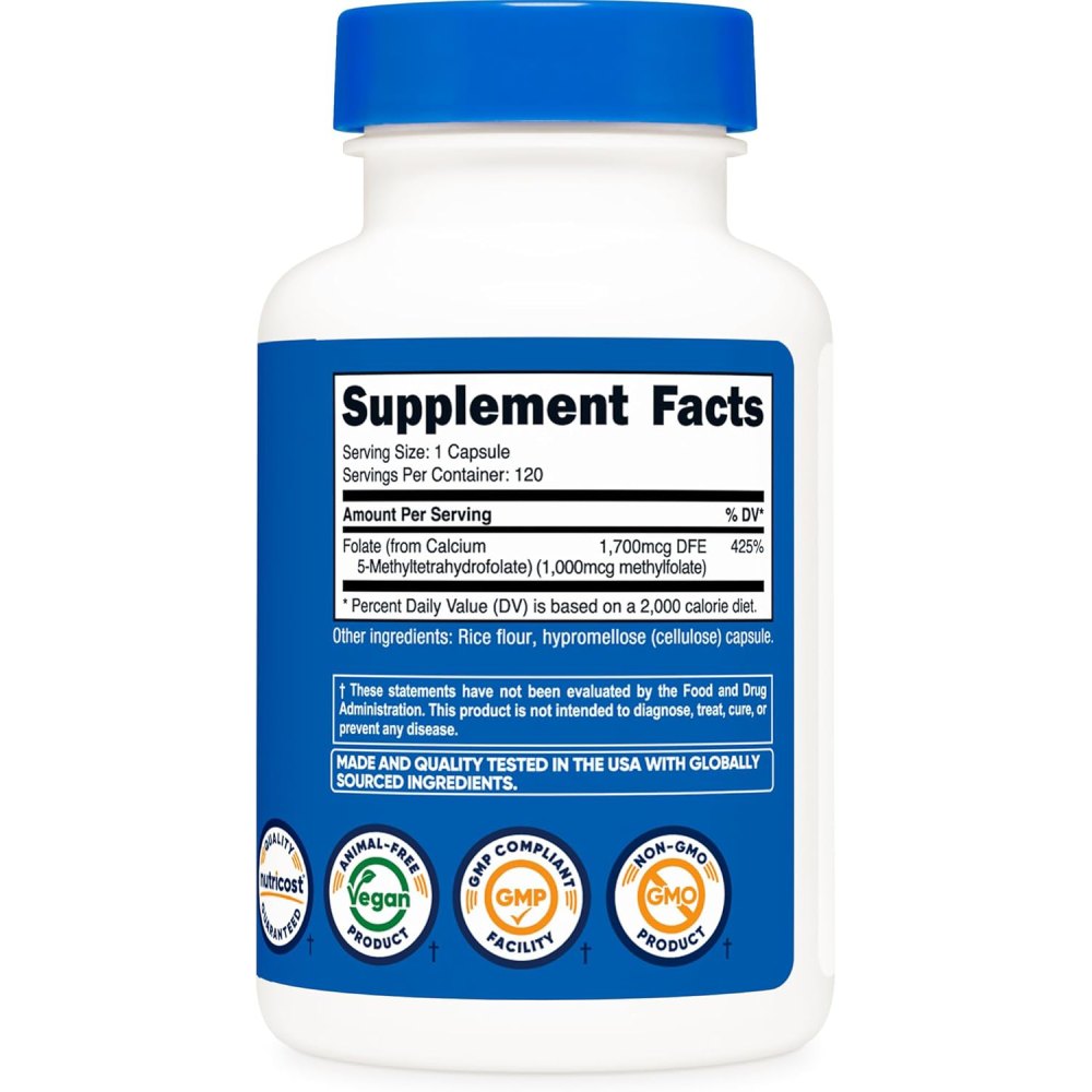 Nutricost L Methylfolate 1000mcg 120 Capsules