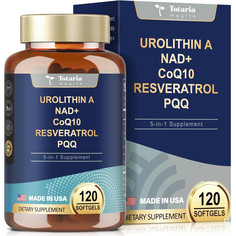 Totaria Urolithin A , NAD+ , CoQ10, Resveratrol & PQQ 120softgels