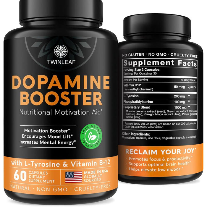Twinleaf Dopamine Booster Natural Motivation Support 1000mg with L-Tyrosine & Phosphatidyleserine 60 capules