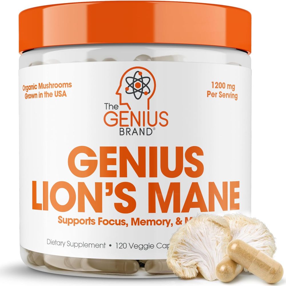 The Genius Brand Genius Lions Mane Support Foucs & Memory & Mood 120 Veg Caps