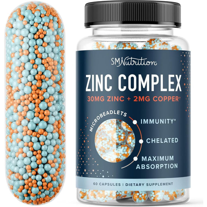 SM Nutrition Zinc Complex 30mg Zinc + 2mg Copper 60 Caps