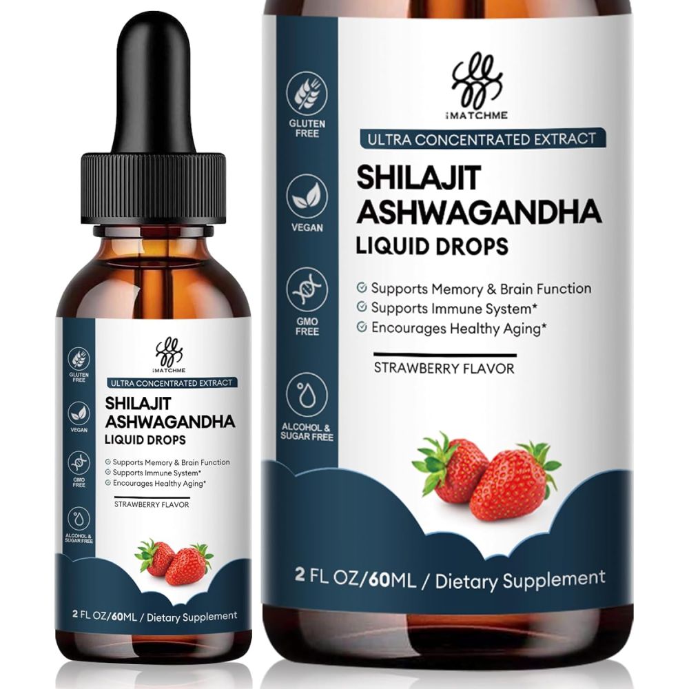 Imatchme Shilajit Ashwagandha 1400mg Liquid Drops Strawberry Flavour 60ml