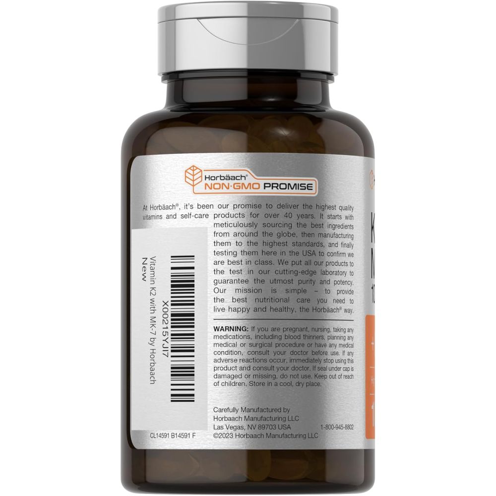 Horbaach K2 - MK7 100mcg + D3 5000IU 180 Softgels