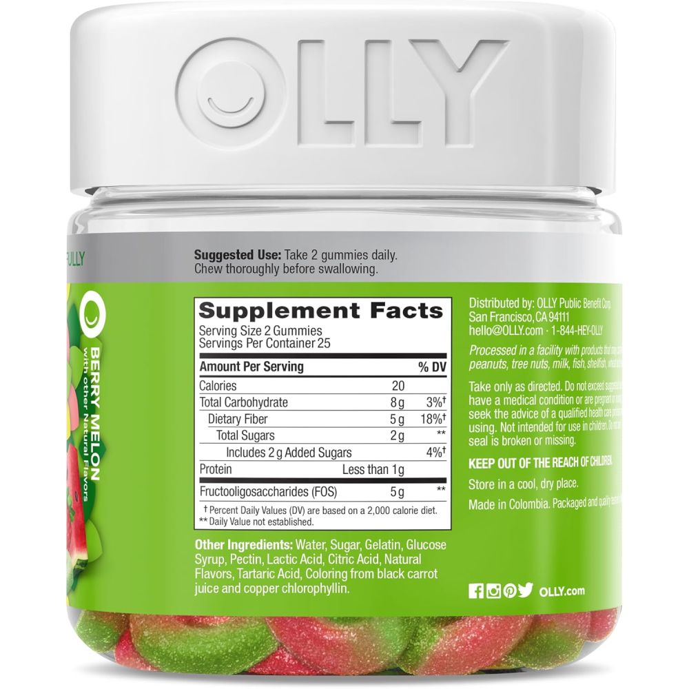 Olly Fiber Gummy Rings 50 Gummies Berry Melon Flavoured