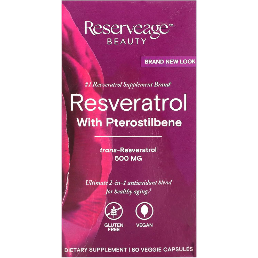 Reserveage Beauty Resveratrol 500mg Fights Signs of aging, a Powerful antioxidant & Supports Heart, Vascular Health 60 Veg Caps