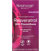 Reserveage Beauty Resveratrol 500mg Fights Signs of aging, a Powerful antioxidant & Supports Heart, Vascular Health 60 Veg Caps