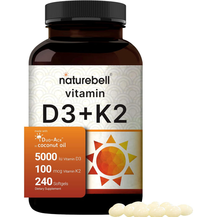 Naturebell Vitamin D3 5000 IU + Vitamin K2 100mcg Supports Bones & Immune Function 240 Softgels