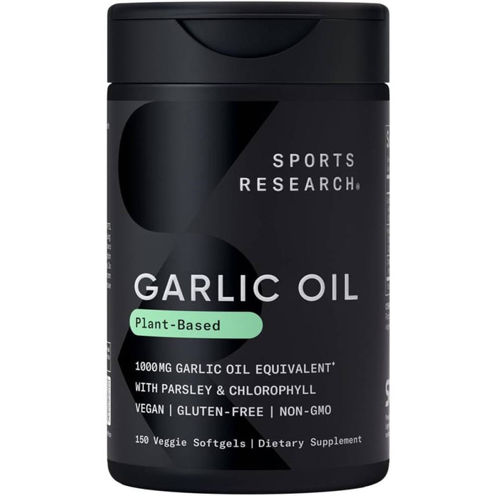 Sports Research sr Garlic Oil 1000mg with Parsley & Chlorophyll 200mg, Supports A Healthy Immune System, 150 Veggie Softgels