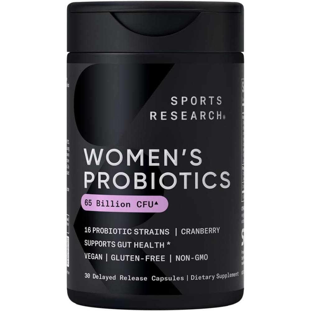 Sports Research sr Probiotics with Prebiotics & Cranberry | Women’s Probiotic Blend with 65 Billion CFU, Supports digestion & helps Cleanse the Urinary tract 30 Delayed-Release Veggie Caps
