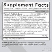 Sports Research sr Probiotics with Prebiotics & Cranberry | Women’s Probiotic Blend with 65 Billion CFU, Supports digestion & helps Cleanse the Urinary tract 30 Delayed-Release Veggie Caps