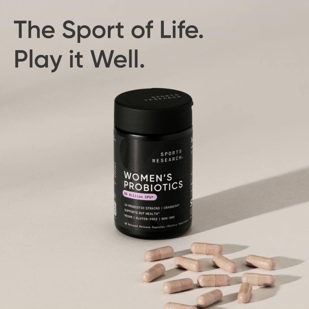 Sports Research sr Probiotics with Prebiotics & Cranberry | Women’s Probiotic Blend with 65 Billion CFU, Supports digestion & helps Cleanse the Urinary tract 30 Delayed-Release Veggie Caps