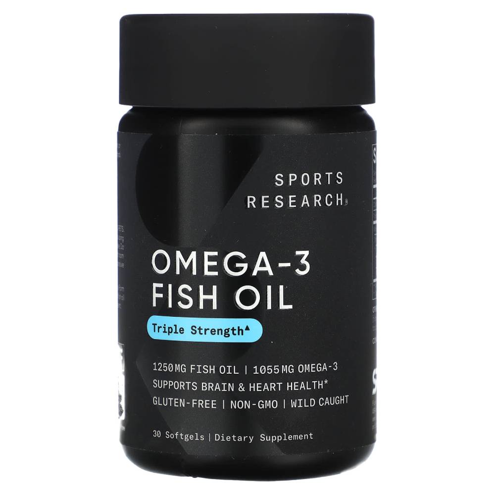 Sports Research sr Triple Strength Omega 3 Fish Oil – Heart, Brain & Immune Support for Men & Women – 1250 mg, 30 softgels