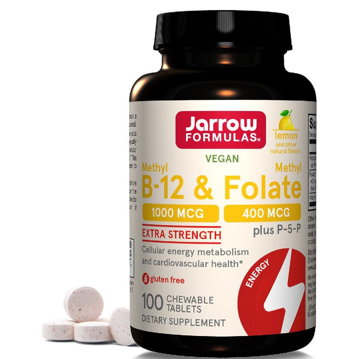 Jarrow Formulas Methyl B12 1000 mcg , P5P & Folate 400 mcg 100 chewable tablets lemon flavour