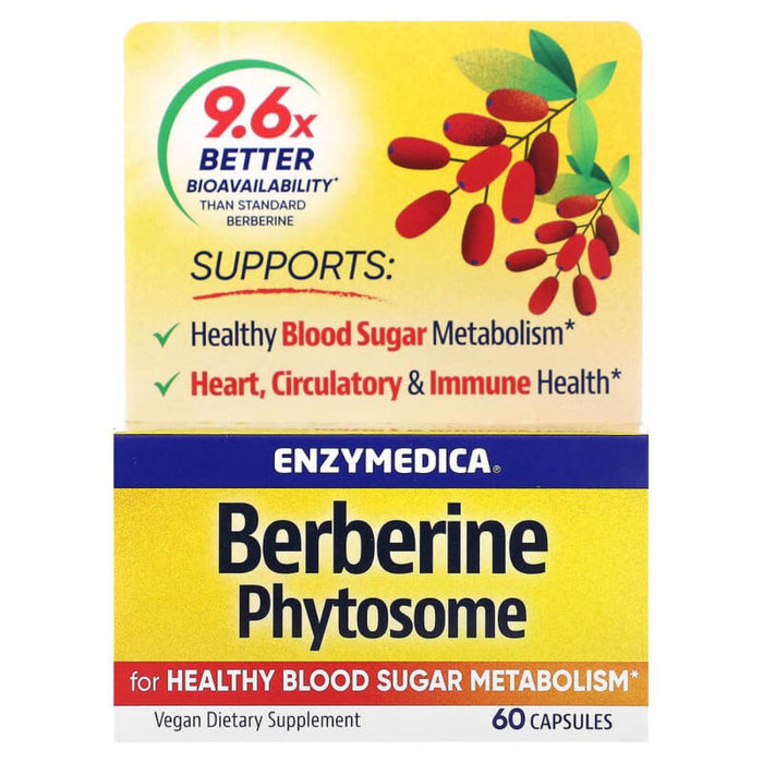 Enzymedica Berberine Phytosome for Blood Sugar Metabolism Support -9.6x Better Bioavailability Than Standard Berberine- 60 Capsules