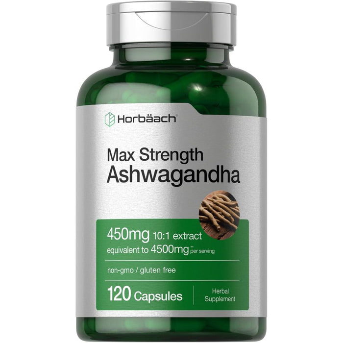 Horbaach Max Strength Ashwagandha 450mg To Improve Relaxation and Reduce Stress 120 Caps